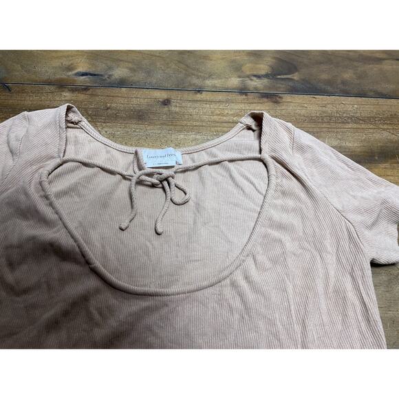 Lovers + Friends Revolve Tan Ribbed Crop Baby Tee Tie Front Size Small - Picture 2 of 8